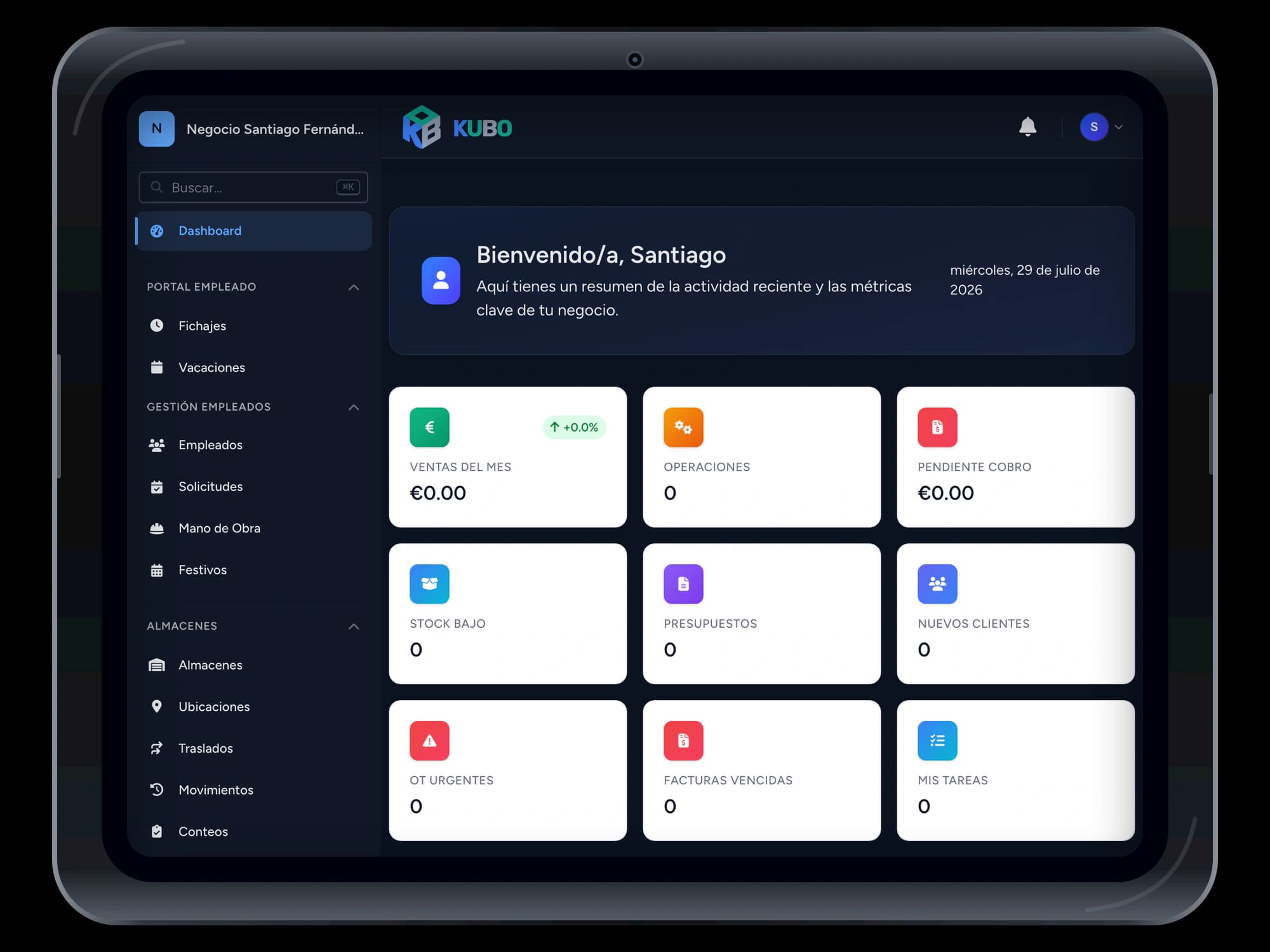 Plataforma ERP KUBO - Interfaz intuitiva para gestión empresarial