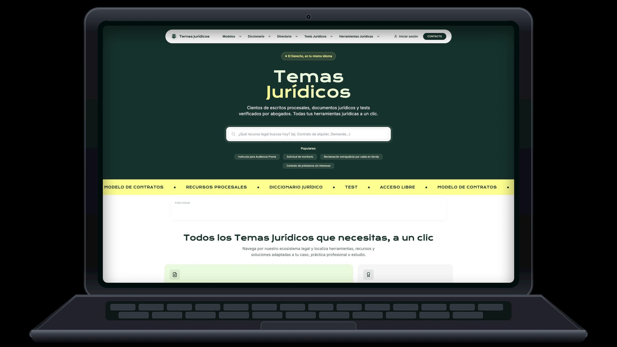 Temas Jurídicos — vista de escritorio del portal y buscador jurídico