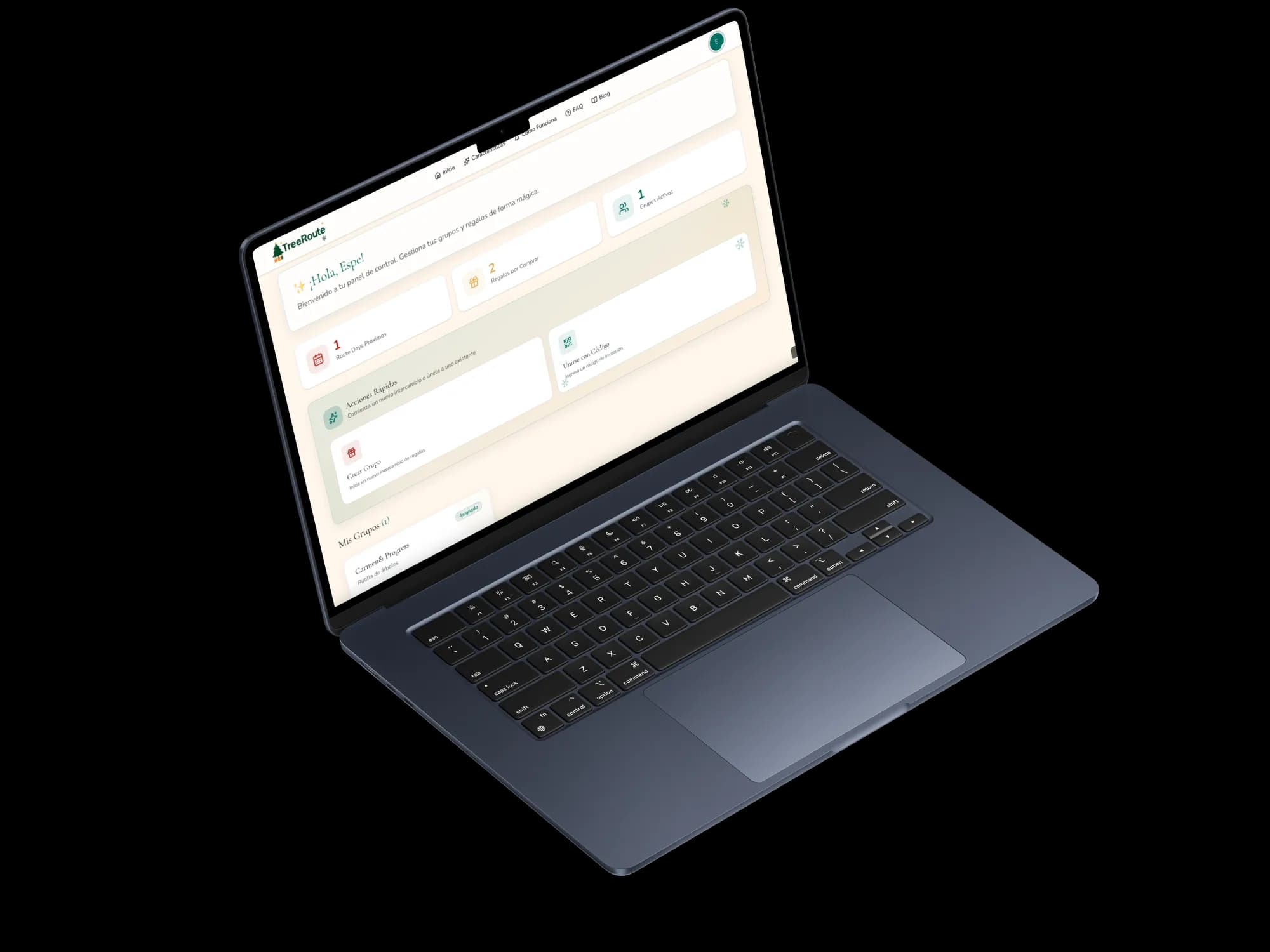 TreeRoute - Interfaz principal de gestión de grupos e intercambios