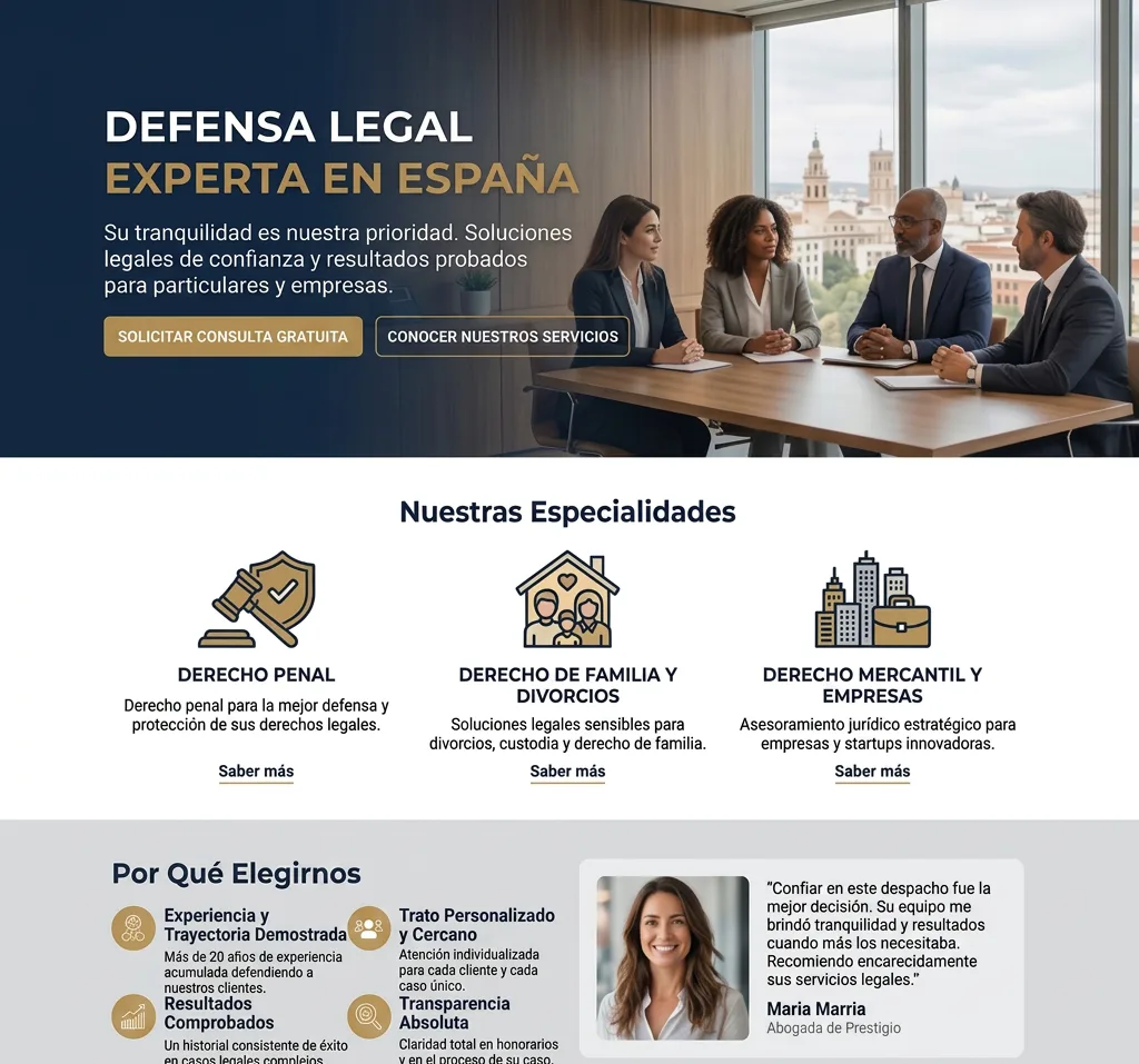 Ejemplo de web profesional para un despacho de abogados diseñada por Sanzara Estudio
