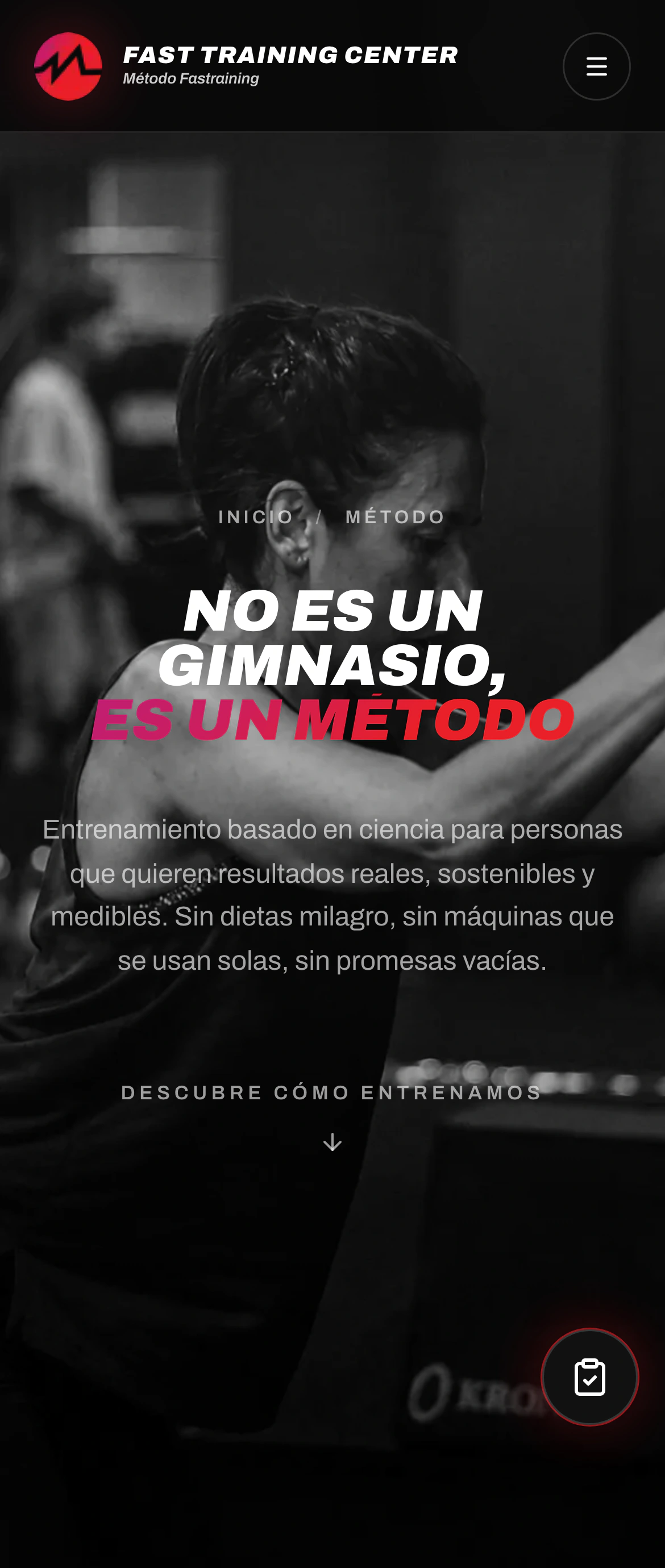 La página del método de Fastraining en el móvil