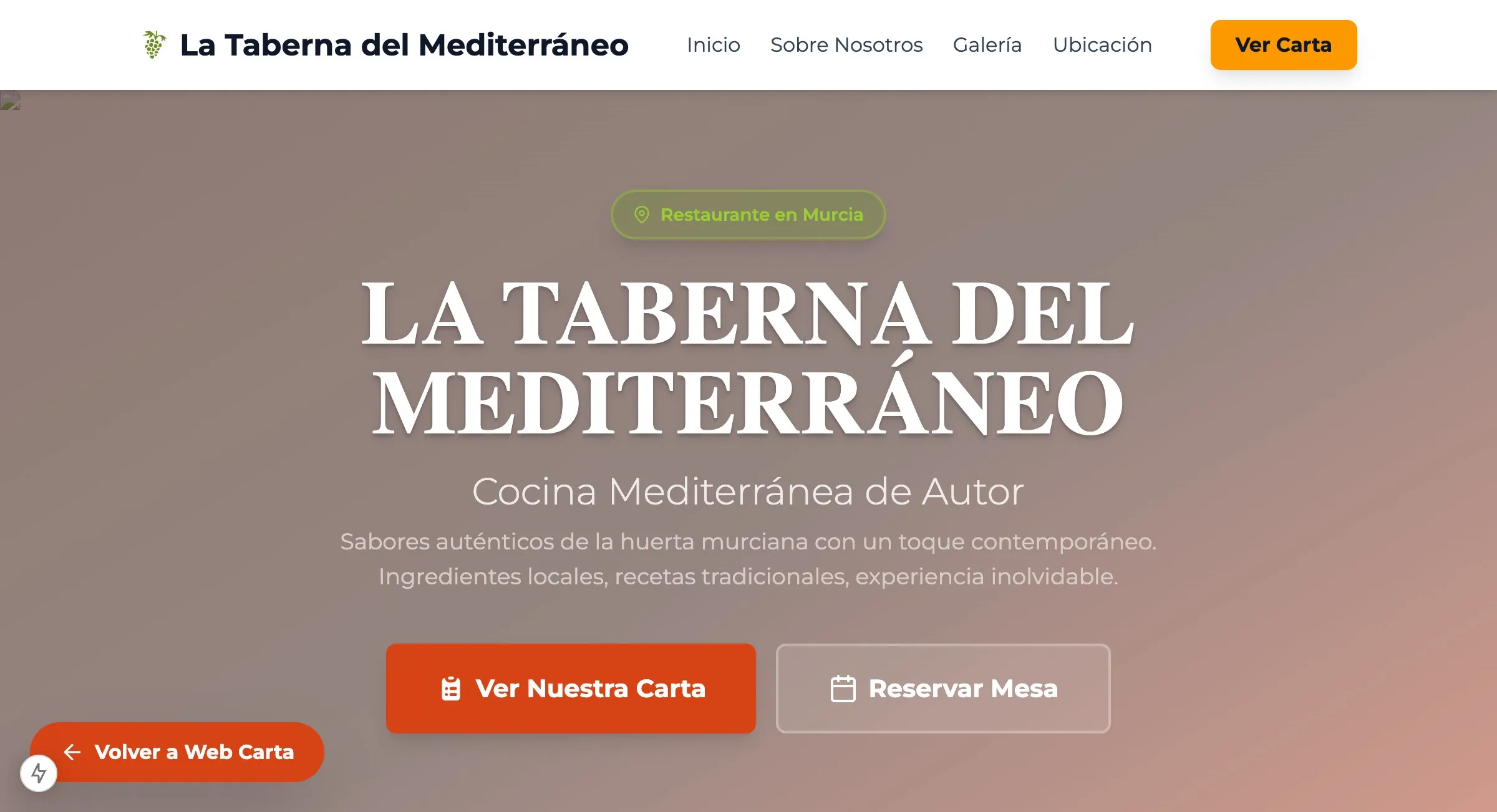Vista previa de la demo de web para restaurantes de Sanzara Estudio