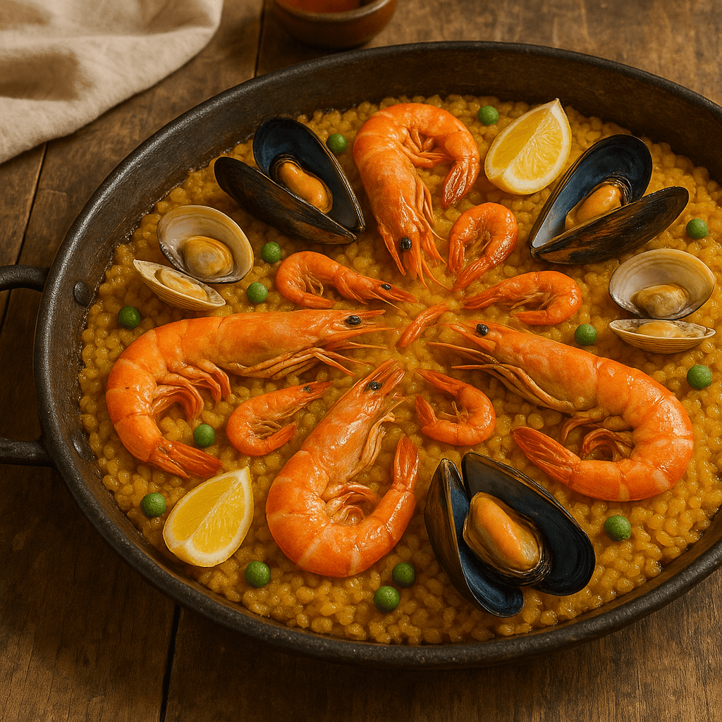 Paella valenciana con mariscos